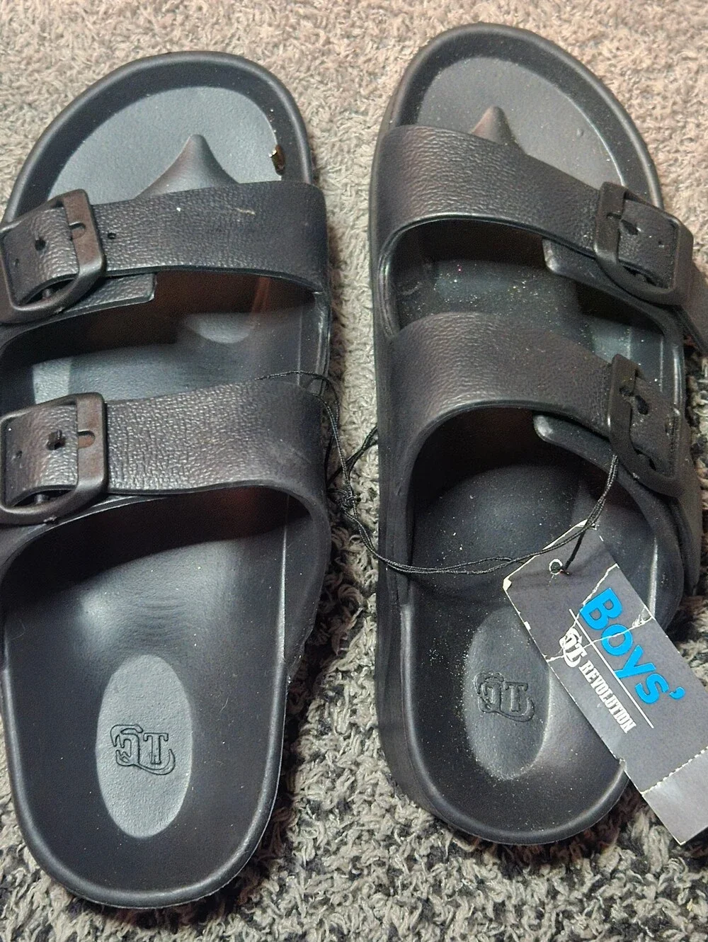 NWT OT Revolution Boys Double Buckle Slides in Black - Large 2/3